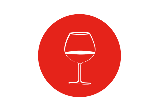 cercle rouge avec verre de vin
